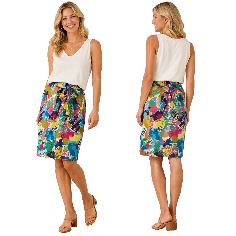 NWT J. Crew Skirt Size 14 Tie Waist Vibrant Watercolor Floral Pockets G6742